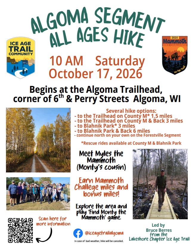ALGOMA SEGMENT
ALL AGES HIKE
10 AM Saturday
October 17, 2026